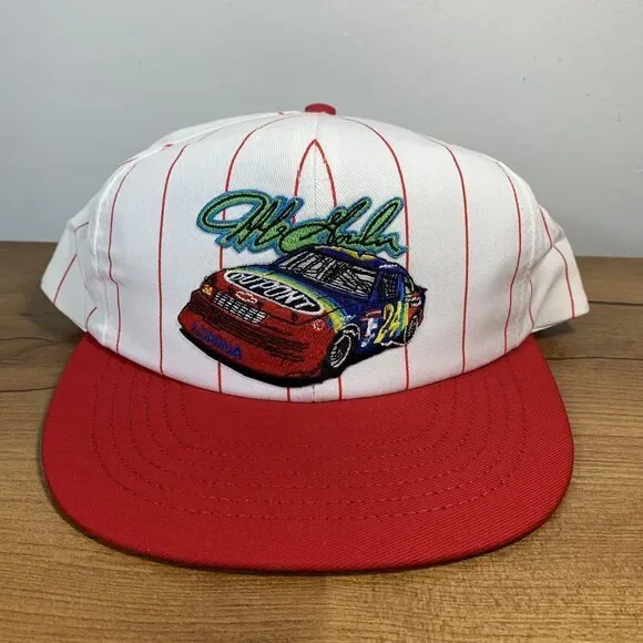 VTG NWOT Jeff Gordan #24 Hat Lumina Red White Pin Stripe Snap Back Made in USA - Picture 1 of 9